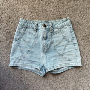 BDG Light Blue High-Waist Braided Belt Denim Shorts
